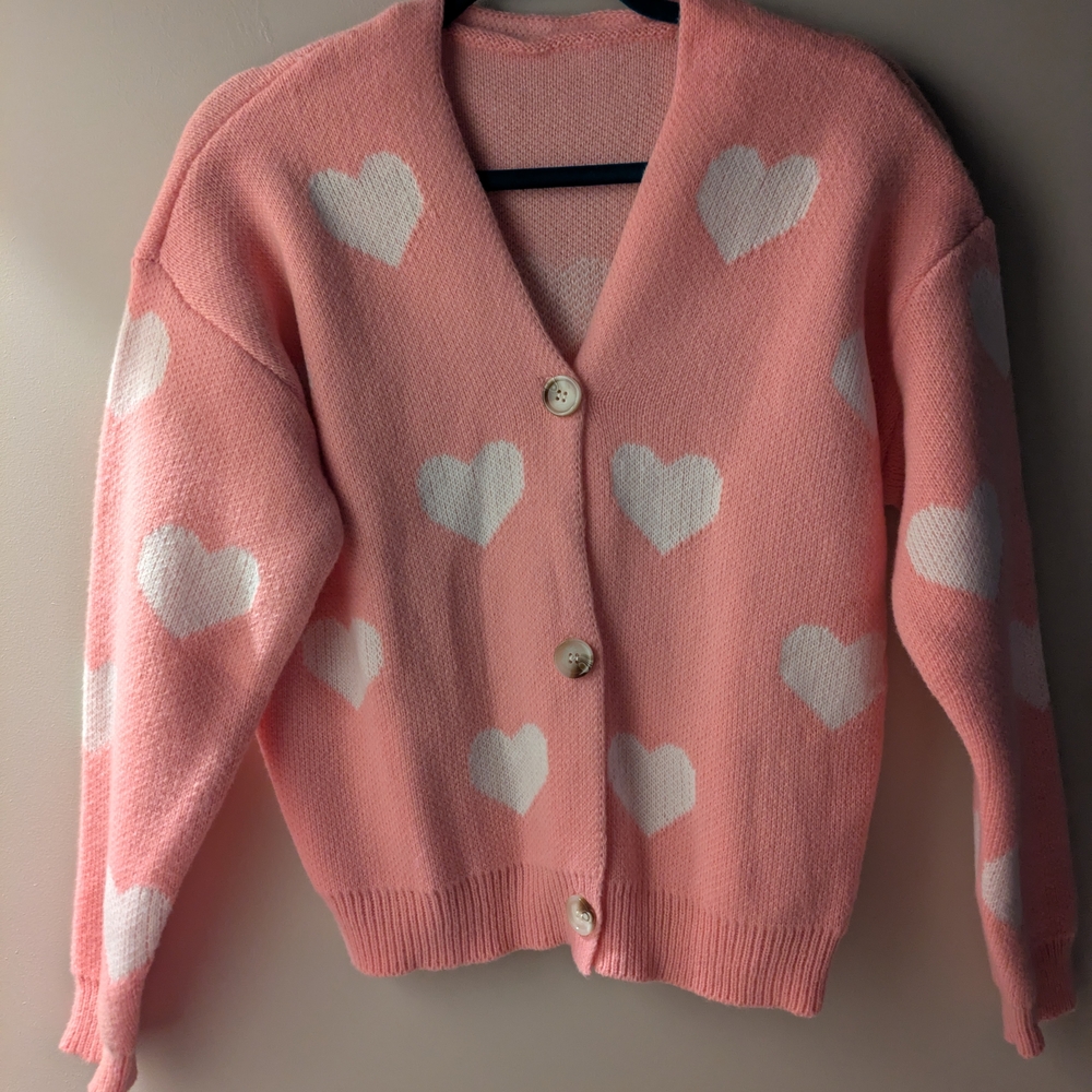 Pink Heart Patterned Women's Sweater